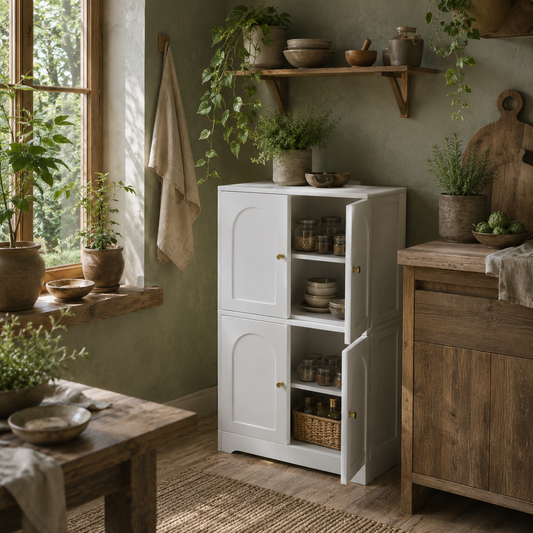 Suzino 110cm Wooden White 4 Door Kitchen Storage Cabinet With Adjustable Shelves