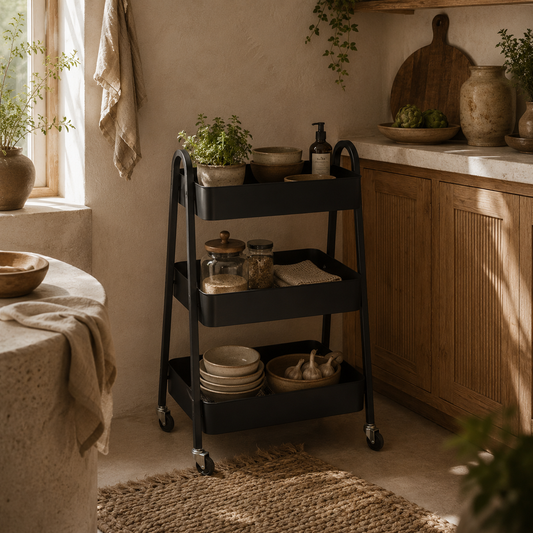 Fidovi Metal Black 3 Tier Storage Trolley With Wheels