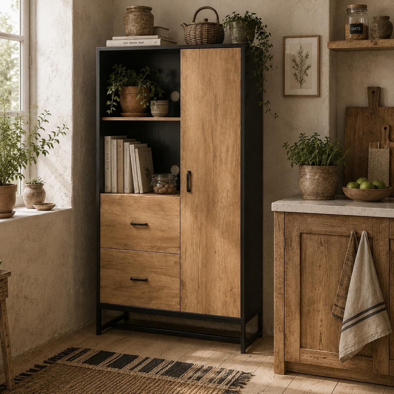 Halefi 160cm Wooden White Tall Kitchen Pantry Cabinet Adjustable Shelves Drawers And Door