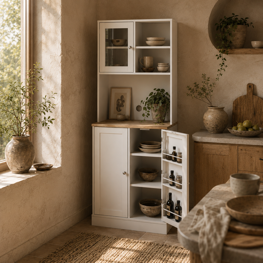 Tabetti Wooden White 2 Part Kitchen Storage Cabinet