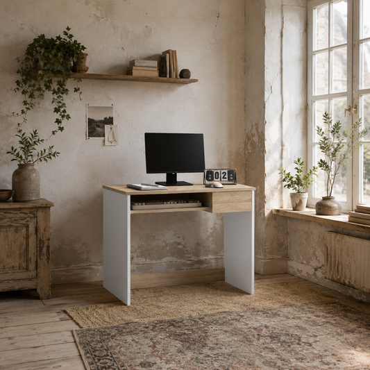 Vali 80cm Wooden Oak Compact Desk With Keyboard Tray And Drawer
