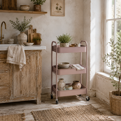 Razira Metal Pink 3 Tier Steel Storage Trolley