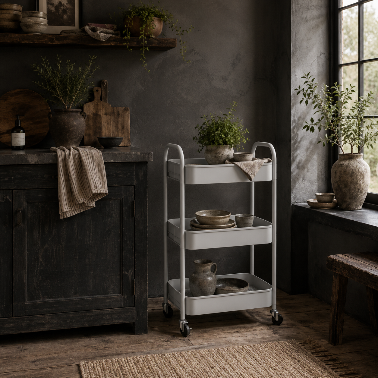 Suka Metal White 3 Tier Steel Storage Trolley