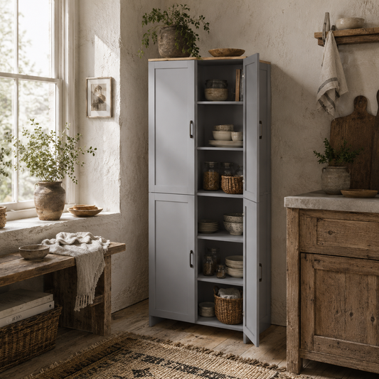 Keketa 171cm Wooden Grey 4 Door Modern Kitchen Pantry Cabinet