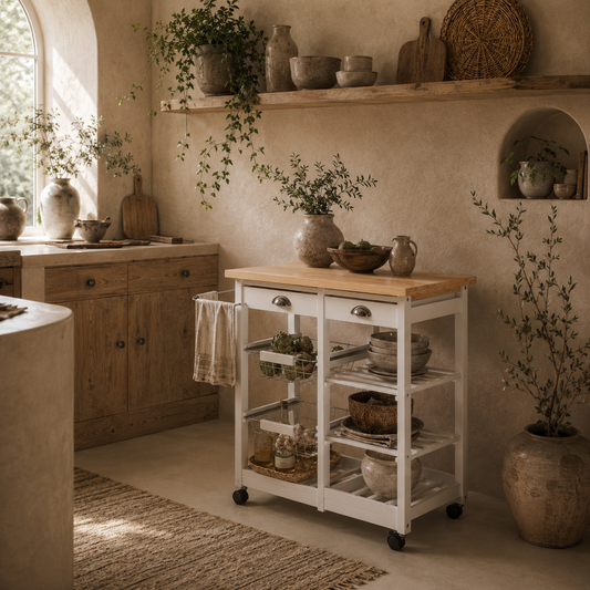 Lelifa Wooden White Rolling Kitchen Island With Drawers Shelves Baskets And Wine Rack