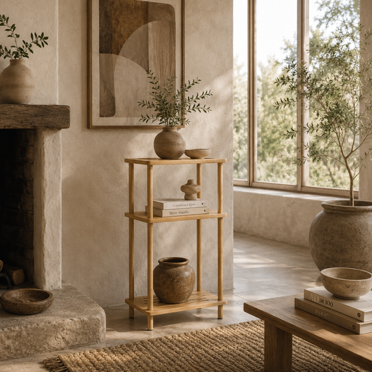 Neliyo Bamboo Natural 3 Tier Slim Side Table With Nordic Style Design