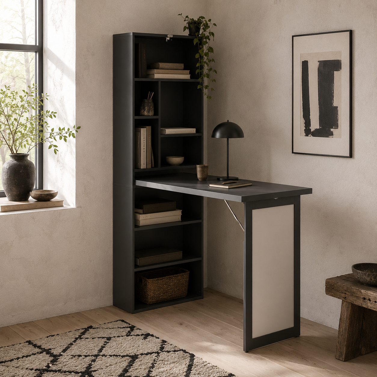Elrika 98cm Black 3 Section Work Desk With Writing Board And Storage