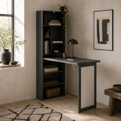 Elrika 98cm Black 3 Section Work Desk With Writing Board And Storage