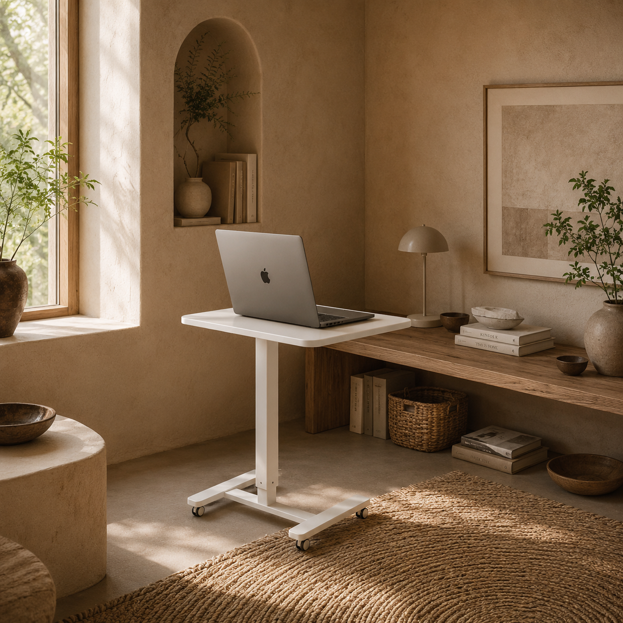 Nelone White Laptop Stand Adjustable Standing Desk On Wheels