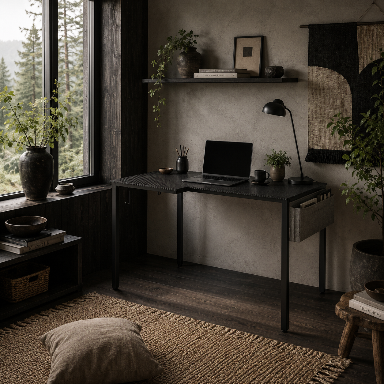 Monotta 145cm Metal Black L Shaped Gaming Desk With Cable Management Fabric Storage and Hooks