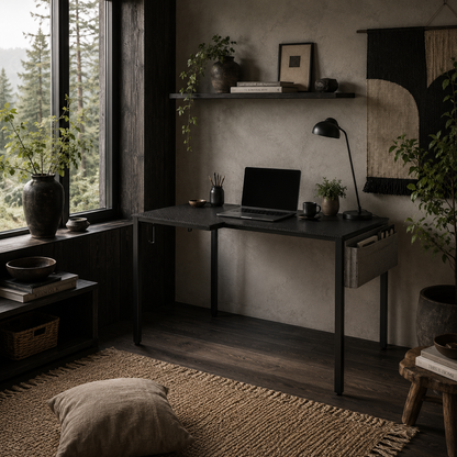 Monotta 145cm Metal Black L Shaped Gaming Desk With Cable Management Fabric Storage and Hooks