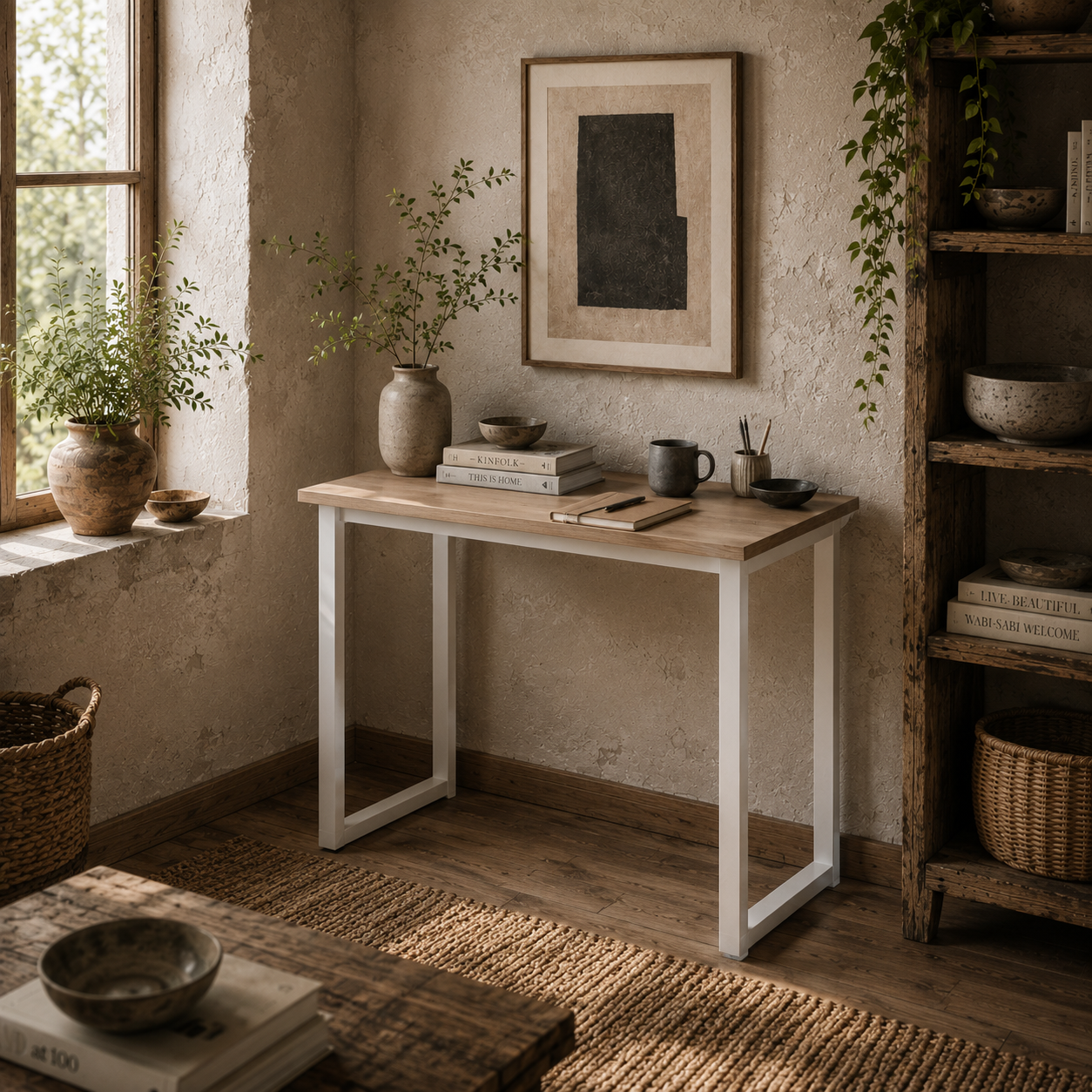 Raha 100cm White Metal Frame Writing Desk