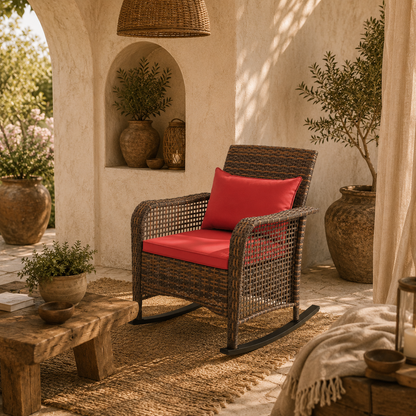 Ninatti Brown Rattan Red Cushions Outdoor Rocking Arcmhair