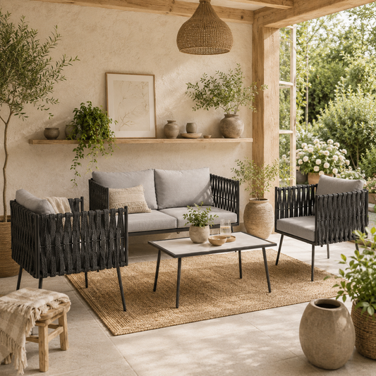 Salitte Rattan Rope Grey 4 Seater Outdoor Furniture Set With Cushions
