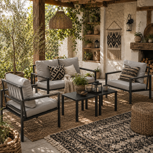 Cosneri Metal Light Grey 4 Seater Garden Sofa Set with 2 Coffee Tables