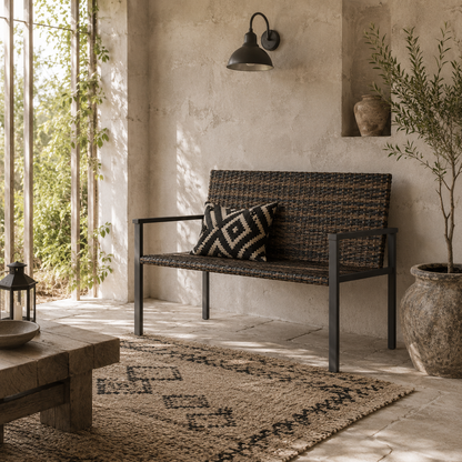 Batare Rattan Brown 2 Seater Garden Bench With Armrests