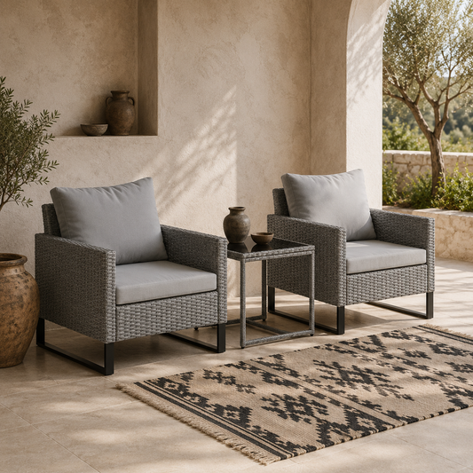 Dobaso Rattan Grey 3 Piece Bistro Set with Glass Coffee Table