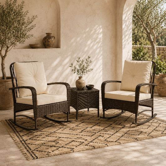 Fino Rattan Brown 3 Piece Rocking Bistro Set