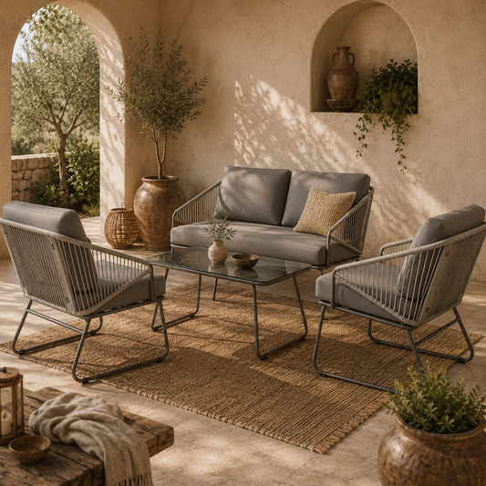 Yoma Grey Rattan String 4 Seater Outdoor Sofa Set