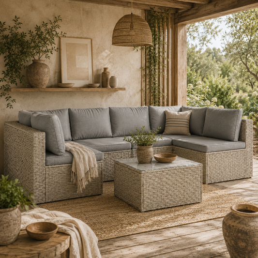 Lura Rattan Light Brown 7 Piece Modular Outdoor Furniture Set