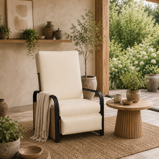 Ratenna Brown Rattan Cream Cushion Reclining Outdoor Armchair