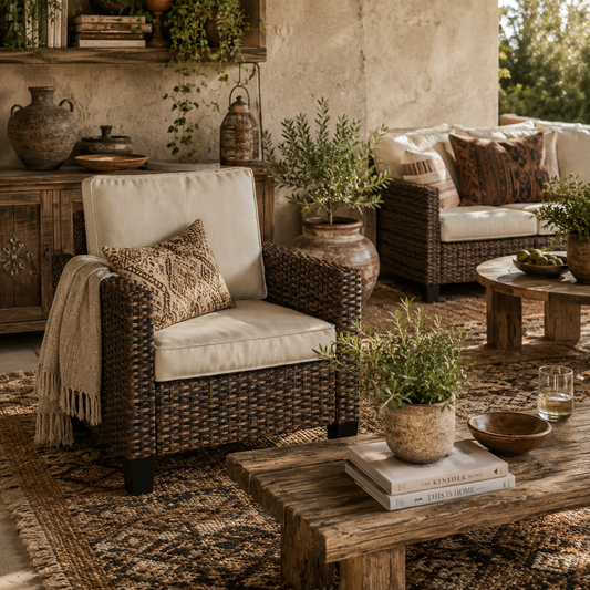 Sune Rattan Brown Single Outdoor Armchair With Cream Cushion