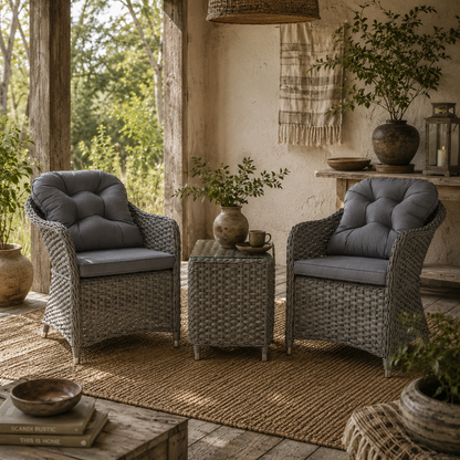 Ravi Rattan Light Grey 3 Piece Bistro Garden Furniture Set