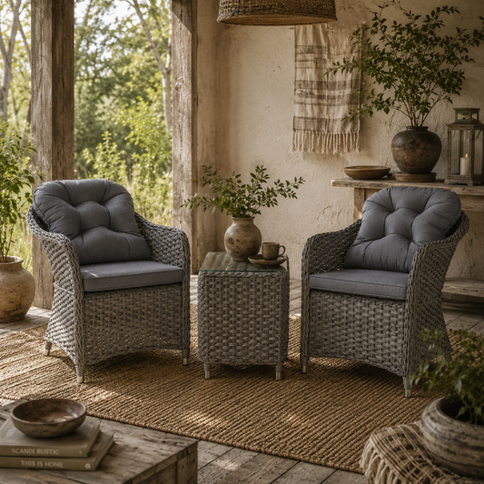 Ravi Rattan Light Grey 3 Piece Bistro Garden Furniture Set