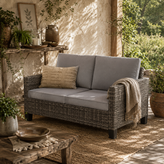 Nolo Dark Grey 2 Seater Outdoor Sofa With Cushions