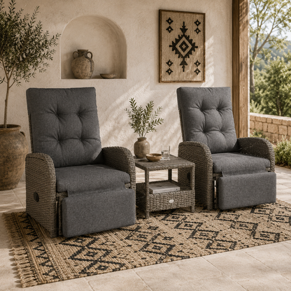 Hafa Rattan Grey 2 Seater Outdoor Chaise Lounge Sofa Set With Cushions