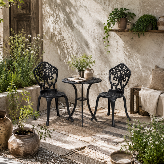 Rirara Aluminium Black 3 Piece Floral Outdoor Bistro Garden Set