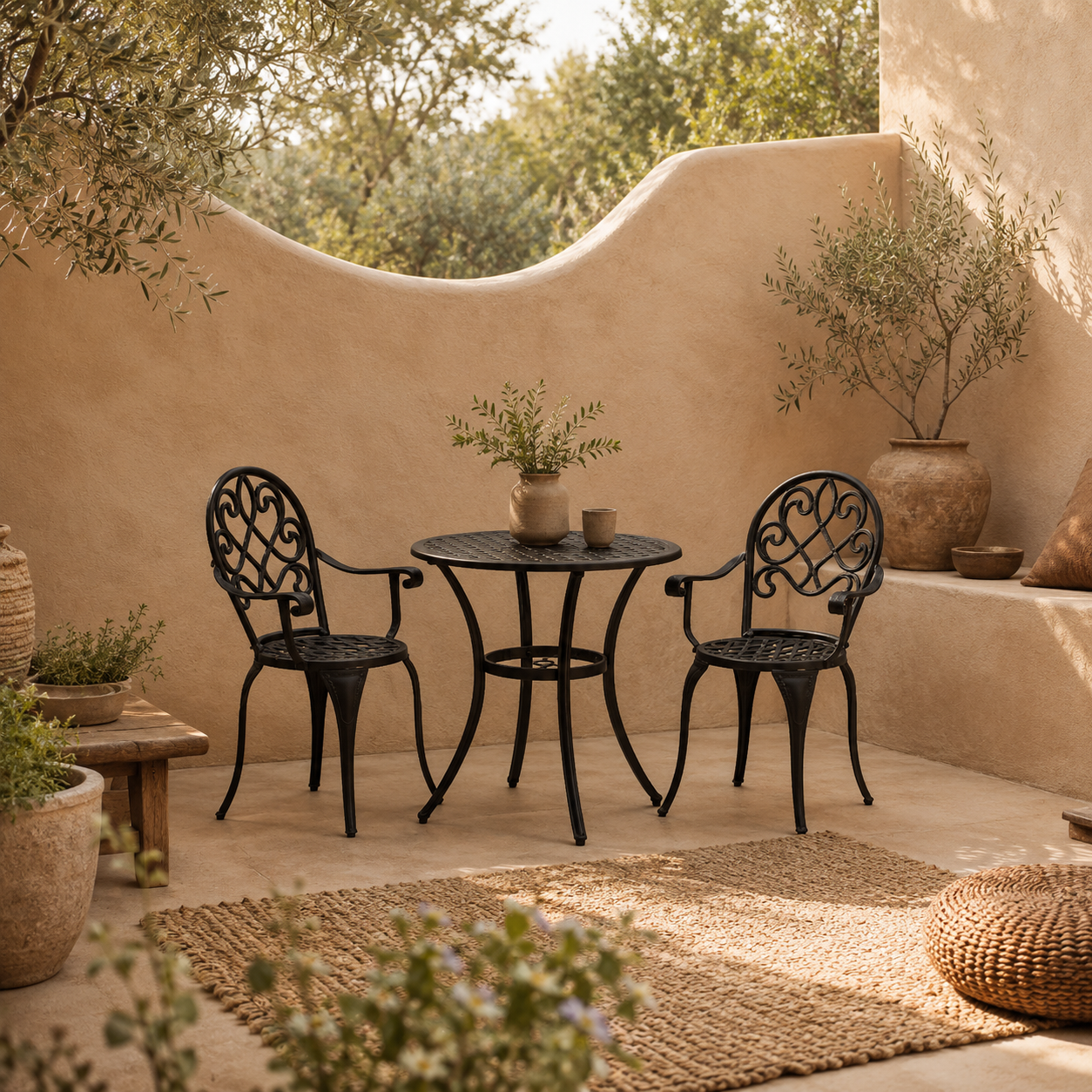 Ninette Aluminium Black 3 Piece Garden Bistro Set