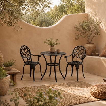 Ninette Aluminium Black 3 Piece Garden Bistro Set