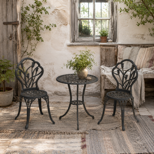 Fafire Aluminium Bronze Tone 3 Piece Patio Bistro Set With Umbrella Hole Table And Chairs