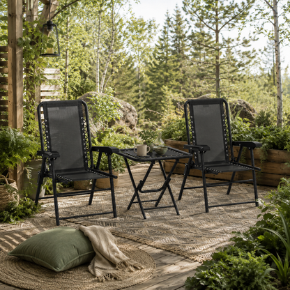 Lacotte Metal Black 3 Piece Garden Mesh Bistro Set Garden Outdoor Table And Chair