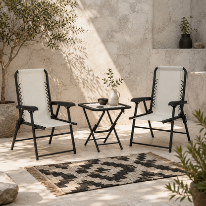Diroke Metal Cream White 3 Piece Garden Table And Chair Bistro Set