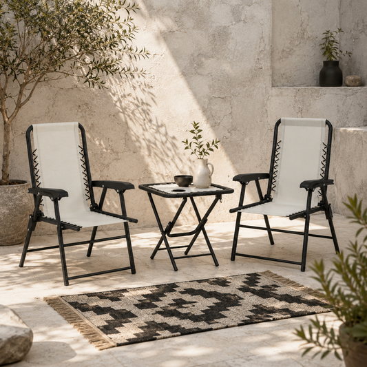 Diroke Metal Cream White 3 Piece Garden Table And Chair Bistro Set