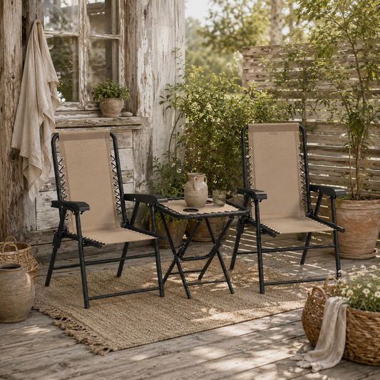 Fihake Metal Khaki Cream 3 Piece Garden Bistro Table And Chair Set