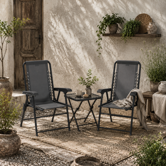 Lano Metal Dark Grey Mesh 3 Piece Garden Bistro Table And Chair Set