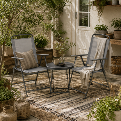 Tonopa Glass And Metal Light Grey 3 Piece Garden Seating Set With Table And Chairs