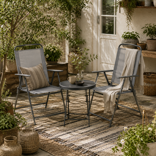 Tonopa Glass And Metal Light Grey 3 Piece Garden Seating Set With Table And Chairs