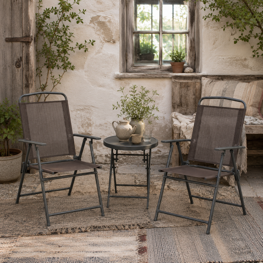 Lepa Tara Glass And Metal Brown 3 Piece Garden Seating Set With Table And Chairs