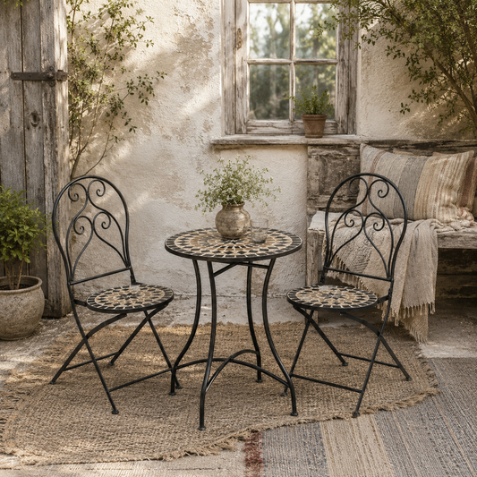 Bamasu 3 Piece Mosaic Garden Bistro Set With Folding Chairs And Coffee Table Black
