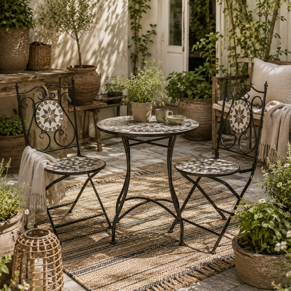 Lilera 3 Piece Mosaic Tile Bistro Set With Folding Chairs And Metal Frame