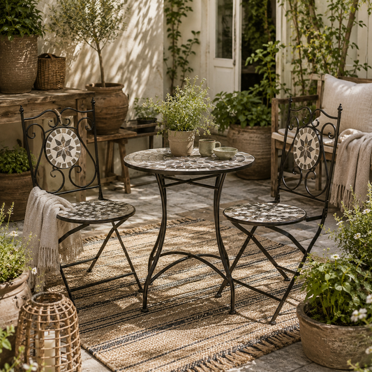 Lilera 3 Piece Mosaic Tile Bistro Set With Folding Chairs And Metal Frame