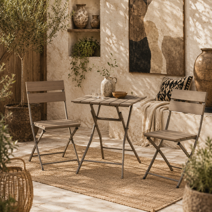 Noyofi 3 Piece Foldable Garden Bistro Set With Table And Chairs In Grey