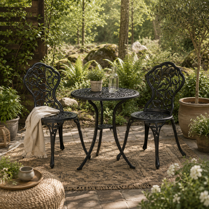 Kanesu 3 Piece Aluminium Bistro Dining Set In Antique Black