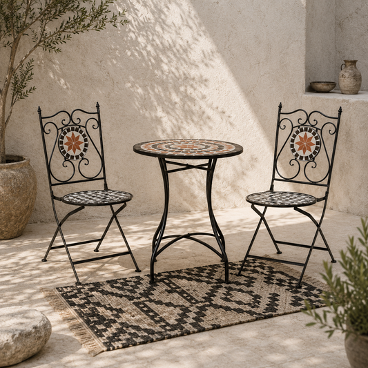 Rakamo 3 Piece Mosaic Garden Outdoor Bistro Table And Chair Set Orange