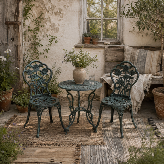 Lafira 3 Piece Cast Aluminium Garden Bistro Table And Chair Set In Green