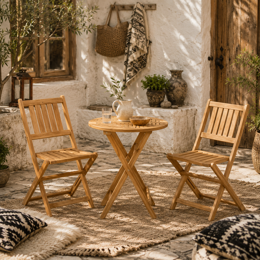Lidoel 3 Piece Teak Folding Wooden Bistro Set With Table And Chairs